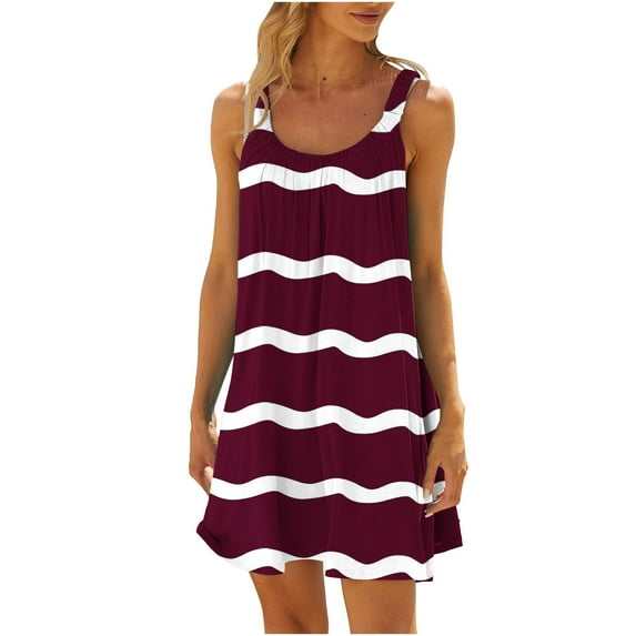 bnaln Ladies Dresses Womens Summer Beach Sundress Cover Ups Striped Printed Above the Knee Dresses Athletic Casual Short Tank Dress Tshirts Dresses Sleeveless Mini Dress