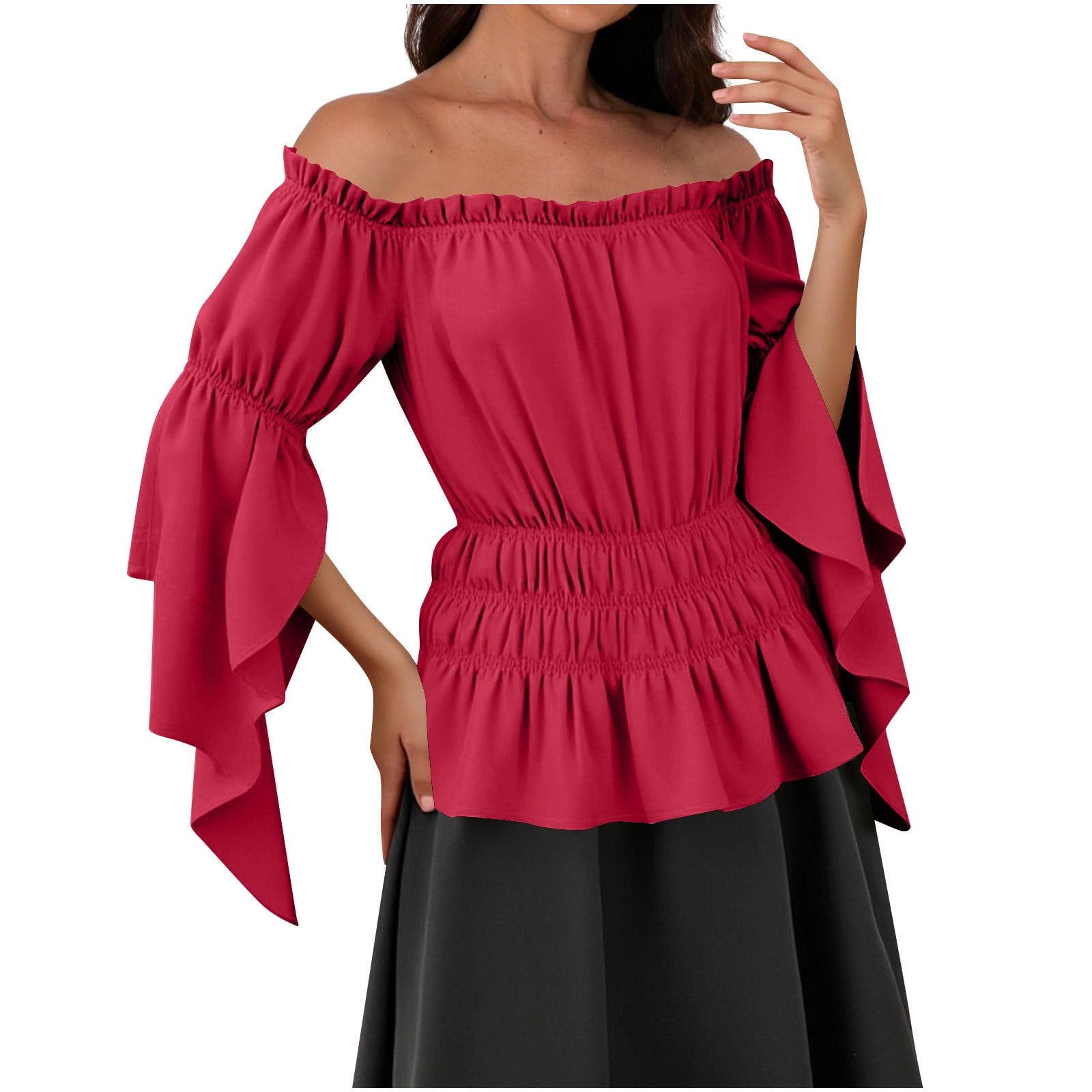 Top Femme Moa Moa Taille M - Manches Longues épaules Dénudées - Tunique Longue Multicolore - Occasion Très Bon état