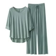 thumbnail image 1 of bnaln Lounge Sets for Womens Pajama Sets 3/4 Length Sleeve V Neck Summer Tops Elastic Waist Wide Leg Pants Summer Outfits Loose Casual T-Shrits Baggy Trousers Sleepwear Homewear, 1 of 3