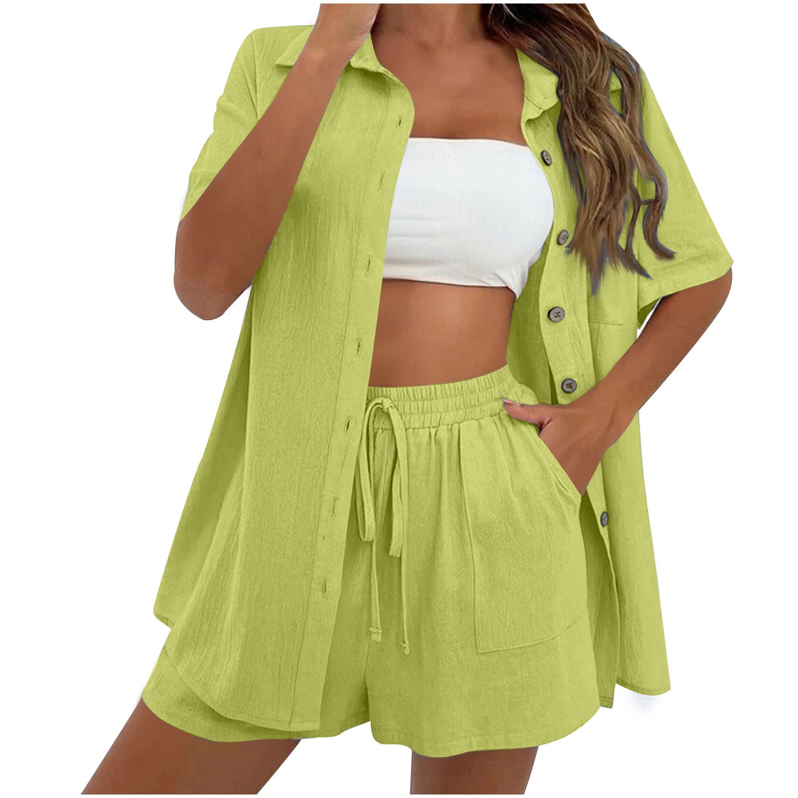 Women's Suit 2 Piece Outfits Square Neck Tops Shorts Sets Lounge Clothes Beach Summer Casual Outfits