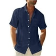 thumbnail image 1 of bnaln Men's Cotton Linen Tops Plain Breathable Button Down Shirts Vintage Short Sleeve Dress Blouses Work Top Casual Summer Beach Shirt with Pocket Vacation Tees Regular Fit M-3XL, 1 of 5