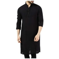 bnaln Men's Long Sleeve Muslim Thobe Robe Button Up Kaftan Mens Muslim Thobe Sackcloth Prayer Robe Muslim Cloth Punjabi for Men Nightgown Home Suit Loungewear Casual Daily Wear