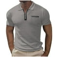 thumbnail image 1 of bnaln Men's Polos Shirts Zipper Short Sleeve Ribbed Knit T Shirts Fashion Casual Golf Shirts Henley Shirts Summer Tops Casual Classic Tees with Pockets,Gray,Size 3XL, 1 of 5