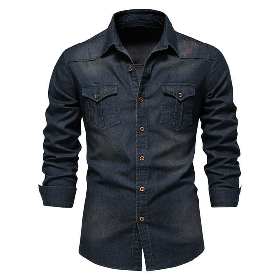 bnaln Men's Shirts Denim Jacket Vintage Jean Jacket with Pockets Motorcycle Denim Distressed Button Long Sleeve Lapel Shirts Summer Button Down Shirt Casual Fashion Shirt Jackets
