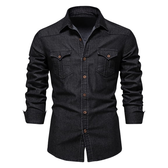 bnaln Men's Shirts Denim Jacket Vintage Jean Jacket with Pockets Motorcycle Denim Distressed Button Long Sleeve Lapel Shirts Summer Button Down Shirt Casual Fashion Shirt Jackets
