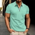 thumbnail image 1 of bnalnMens Polo Shirt 2024 V Neck Short Sleeve Tops Casual Striped Printed T Shirts Summer Buttons Lapel V Neck Tshirts Work Blouse Golf Polos Tops Muscle Fit Shirts for Men, 1 of 6