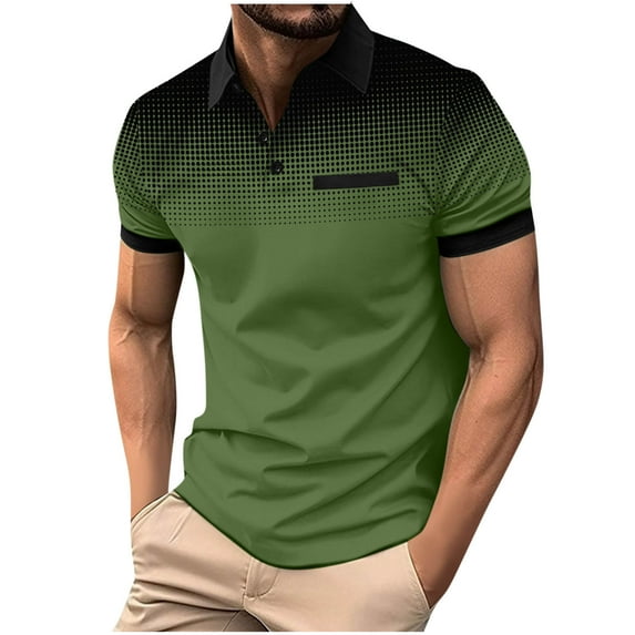 bnaln Mens Polos Shirts Short Sleeve Gradient Color Gym Workout Golf T-Shirt Casual Fashion V Neck Button Down Tops Athletic Tennis Shirts Loose Casual Hawaiian Beach Vacation Clothes