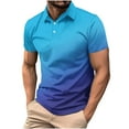 thumbnail image 1 of bnaln Mens Polos Shirts Short Sleeve Gradient Color Gym Workout Golf T-Shirt Casual Fashion V Neck Button Down Tops Men's Hawaiian Shirt Summer Stretch Beach Casual Shirts, 1 of 2