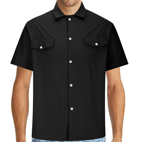bnaln Mens Shirts Summer Casual Button Down Shirts Short Sleeve Dress Shirt Vacation Beach Outwear Tops with Pockets,Black,Size L