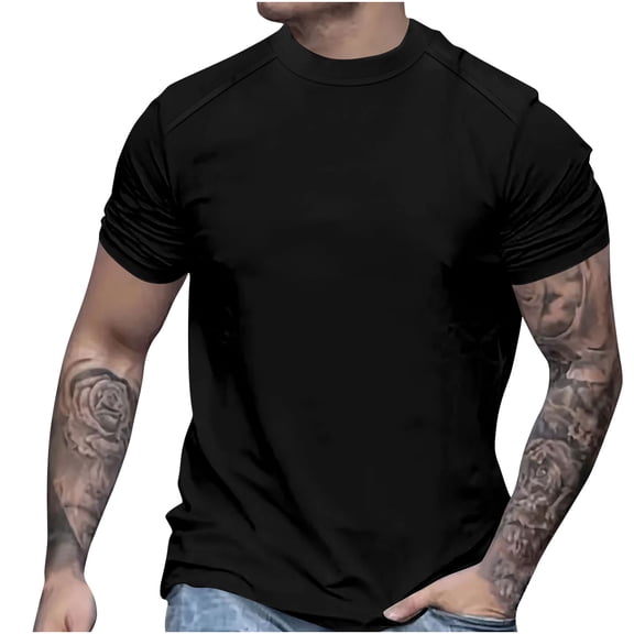 bnaln Mens T-Shirts Short Sleeve Lightweight Tee Shirts Polyester Blend Crewneck T-Shirts Summer Casual Cozy Shirts,Black,Size XXL