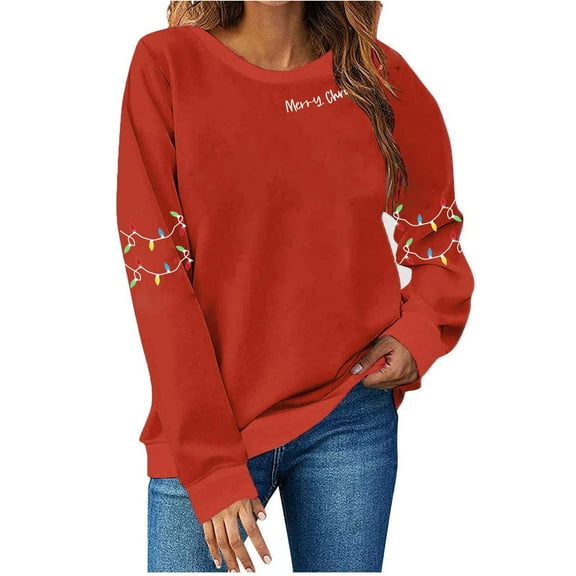 bnaln Merry Christmas Sweatshirts for Women Fall Winer Casual Long Sleeve Shirts Ladies Xmas Jumpers Round Neck Elegant Tunic Tops Loose Fit Pullover Holiday Blouses Streetwear