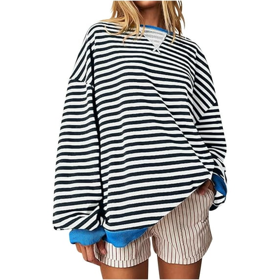 bnaln Oversized Sweatshirts for Women Sale Women Tops Striped Sweatshirt Color Block Crewneck Long Sleeve Pullover Preppy Tops Casual Loose Fit Jumpers Spring Fall Y2K Trendy Outfits
