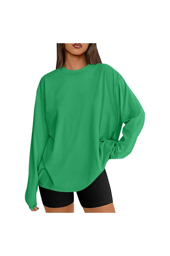 Oversized T Shirts for Women Long Sleeve Shirts Spring Tops Casual Crewneck Loose Fit Pullover Dressy Blouses Lightweight Sweatshirts Jumpers Baggy Tshirts Trendy Clothes