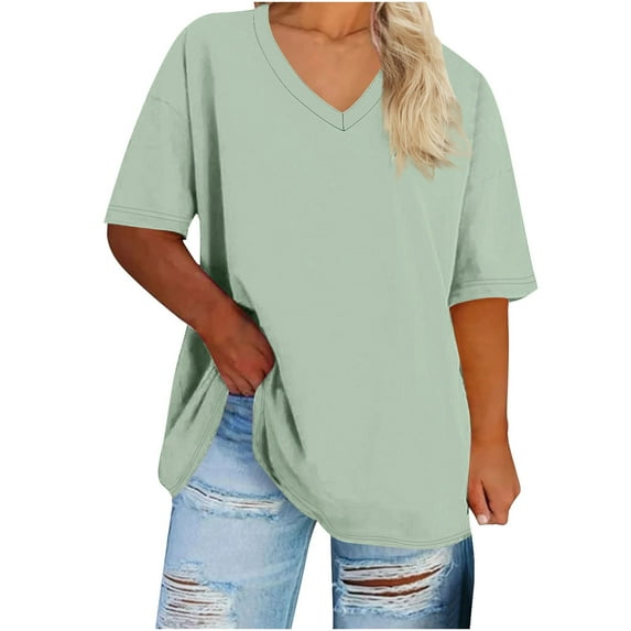bnaln Plus Size Tops for Women Clearance Womens Oversized T Shirts Summer Trendy Short Sleeve V Neck Tops Loose Fit Tees Shirts Comfortable Breathable Baggy Pullover Basic Tee