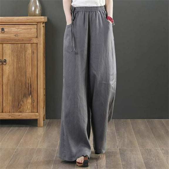 bnaln Palazzo Pants for Women High Waisted Elastic Casual Trousers Flowy Straight Wide Leg Long Pants Jogging Sweatpants Holiday Drawstring Trouser Spring Summer Bottoms Clothes