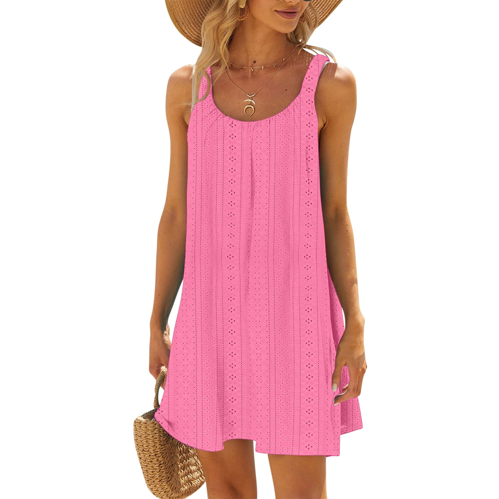 bnaln Petite Dresses for Women Summer Casual Sundresses Eyelet Sleeveless  Short Tank Dress Loose Tunic Sun Dress Cute Shift Cami Dresses Beach Cover  Ups Boho Holiday Dress - Walmart.com