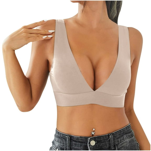 bnaln Push Up Bras for Women No Underwire Brassiere V Neck Inbarely Bra Gathering Cup Bralettes Sport Yoga Vest Comfortable Camisole Everyday Underwear