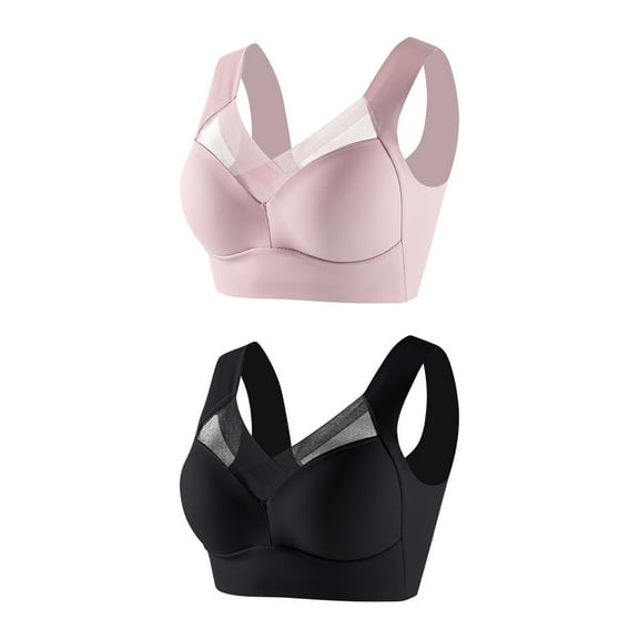 bnaln Sports Bras for Women 2PCS No Underwire Seamless Bralettes V Lace Wireless Bra Soft Support Everyday Bras Workout Stretchy Liftup Bra Comfy Yoga Bras