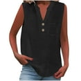 thumbnail image 1 of bnaln Summer Tank Tops for Women Trendy Vest Sleeveless Cotton Linen Shirts Lightweight Casual Button V Neck Blouse Loose Fit Camisole Tops Fashion Tees Basic Cami Shirts with Pocket, 1 of 9