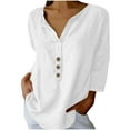 thumbnail image 1 of bnaln Summer Tops for Women 2025 Trendy Casual Cotton Linen Shirts Button V Neck 3/4 Sleeve Loose Fit T-Shirts Oversized Tees Ladies Tops Henley Shirt Going Out Top Holiday Outfits, 1 of 6