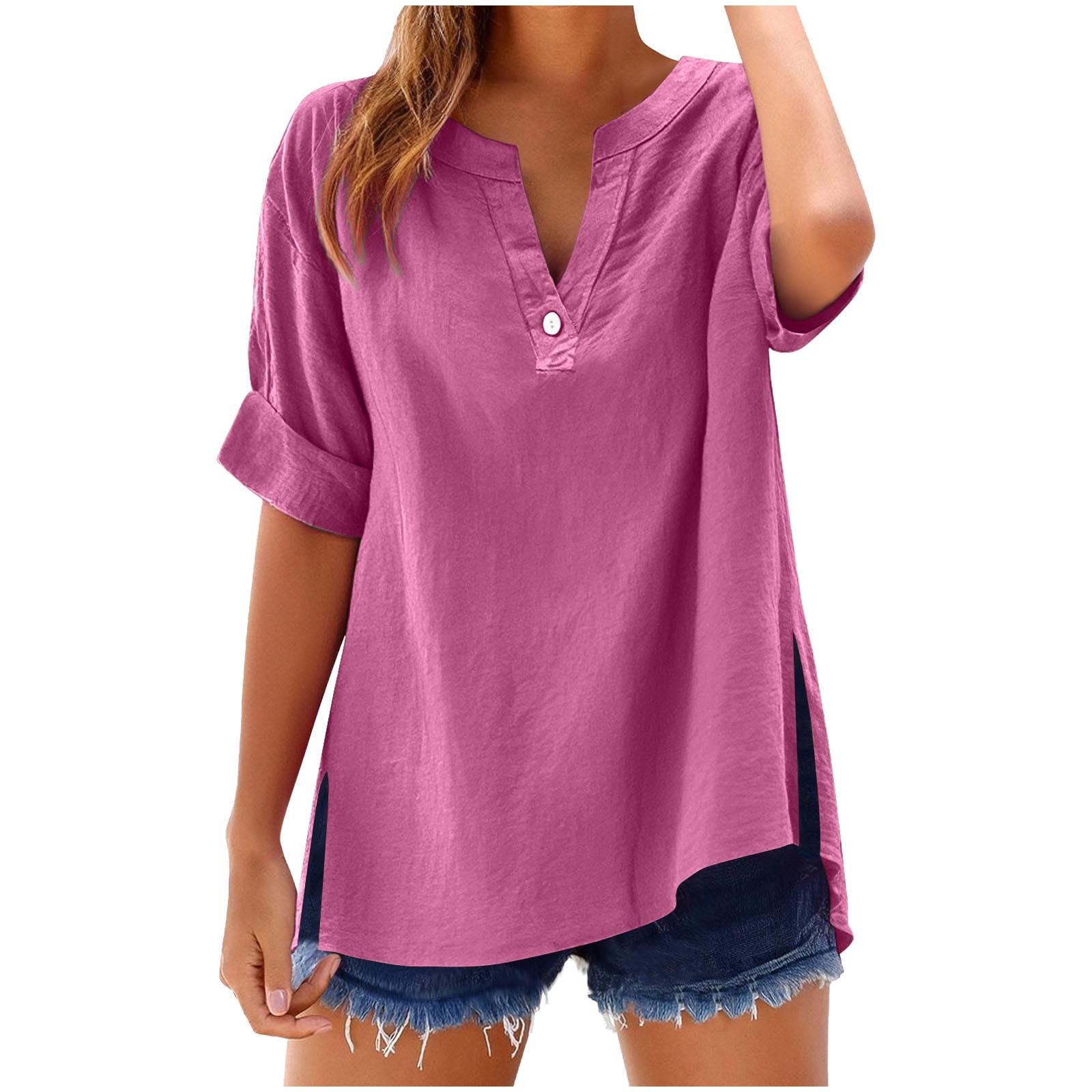 bnaln Summer Tops for Women 2025 Trendy Short Sleeve Linen Shirts ...