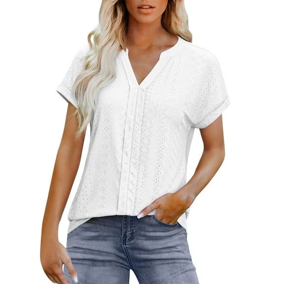 bnaln Summer Tops for Women Dressy Casual Tunic Blouses Eyelet V Neck Short Sleeve Tshirts Loose Blouses Business Work Shirts Going Out Tops Beach Vacation Outfits Fashion Clothes