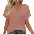 thumbnail image 1 of bnaln Summer Tops for Women Sale Clearance Women's Casual Short Sleeve T-Shirts Solid Color V Neck Cute Tunic Tops Loose Fit Pullover Dressy Work Blouses Basic Tees Y2K Going Out Top, 1 of 9