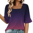 thumbnail image 1 of bnaln Summer Tops for Women Trendy Floral Print T-Shirts Square Neck Short Sleeve Boho Tops Dressy Casual Elegant Tunic Shirts Beach Vacation Cute Tees Blouses Summer Outfits, 1 of 6