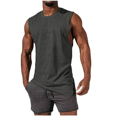 bnaln Summer Vests for Men 2024 Casual Round Neck Sleeveless T Shirts Cotton Muscle Long Vest Tops Mens Plain Undershirts Breathable Slim Fit Tank Top Workout Gym Athletic Shirts