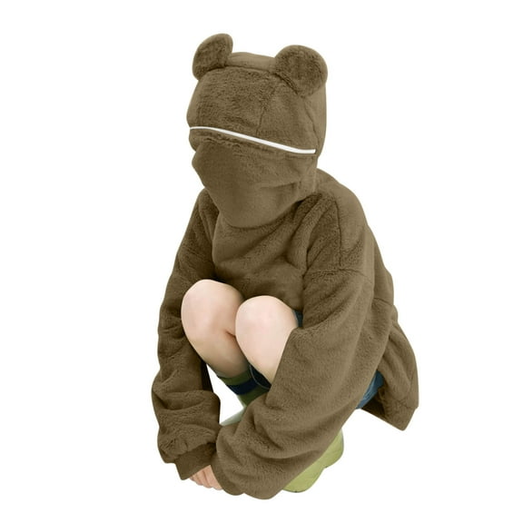 bnaln Sweatshirts for Women Cute Hoodies Frog Fuzzy Sweatshirt Ladies Plush Jumpers Long Sleeve Fleece Hooded Pullover Fall Winter Warm Comfy Hoodie Soft Casual Loose Tops Loungewear