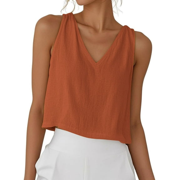 bnaln Vest Tops Women Ladies Cotton Linen Tank Tops Solid Summer Sleeveless Tshirts Trendy Cami Shirt Crop Top V Neck Loose Tanks Casual Basic Tees