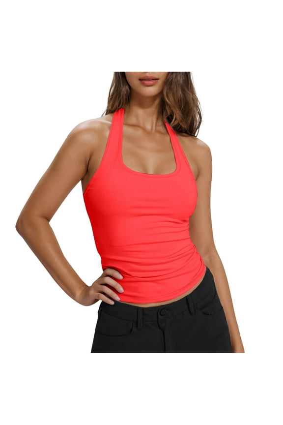 Vest Tops Women Sale Summer Workout Tank Tops Racerback Basic Tanks Halter Neck Sleeveless Camisole Blouses Summer Slim Fit Tshirts Crop Cami Shirts Basic Tees Beach Vacation