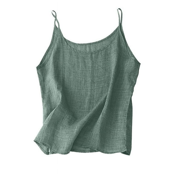 bnaln Vest Tops Women Summer Tank Tops Casual Cotton Linen Shirts Crewneck Spaghetti Strap Camisole Summer Sleeveless Cute Y2K Cami Shirts Basic Tees Going Out Crop Top Streetwear