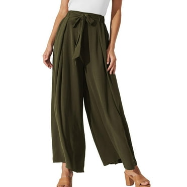 bnaln Wide Leg Pants for Women High Waisted Palazzo Trousers Workwear Casual Flowy Tie Knot Pant with Pockets Oversized Straight Leg Jogging Bottoms Ladies Business Trouser