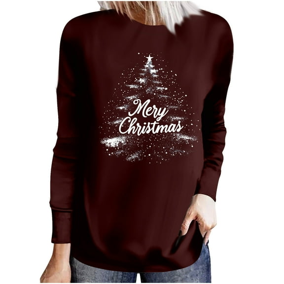 bnaln Women Christmas Sweatshirts Crewneck Long Sleeve Tops Women Xmas Jumpers Christmas Tree Graphic T-Shirts Lightweight Casual Shirt Blouses Xmas Holiday Pullover Underwear