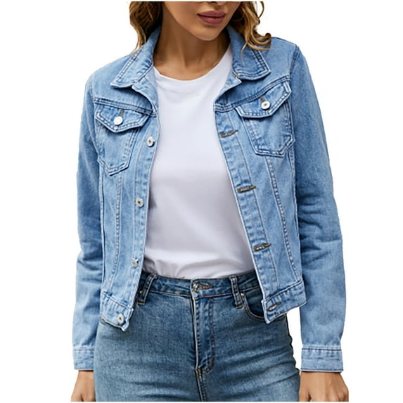 bnaln Women Denim Jacket Coats Trendy Classic Lapel Button Down Long Sleeve Slim Fit Casual Lightweight Jean Jackets Open Front Fashion Cardigans Outerwear Business Work Office Wear