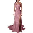 thumbnail image 1 of bnaln Women Dresses Sexy Bodycon One Shoulder Sleeveless Wrap Sequin Prom Dress High Slit Elegant Formal Wedding Guest Cocktail Party Long Dresses Evening Gowns Going Out Clubwear, 1 of 6