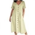 thumbnail image 1 of bnaln Women Dresses Summer Casual Maxi Dresses Solid Color V Neck Button Down Plus Size Sundress Cotton Linen Loose Long Dresses Elegant Flowy Beach Sundresses Vacation Dress with Pocket, 1 of 9