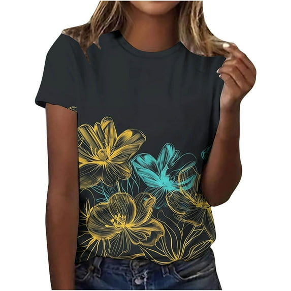 bnaln Women Summer T Shirt Plus Size Loose Stylish Hawaiian Fancy Blouse Tops Girl Short Sleeve Graphic Casual Shirt Beach Party Tees Comfy Crew Neck Pullover Sales