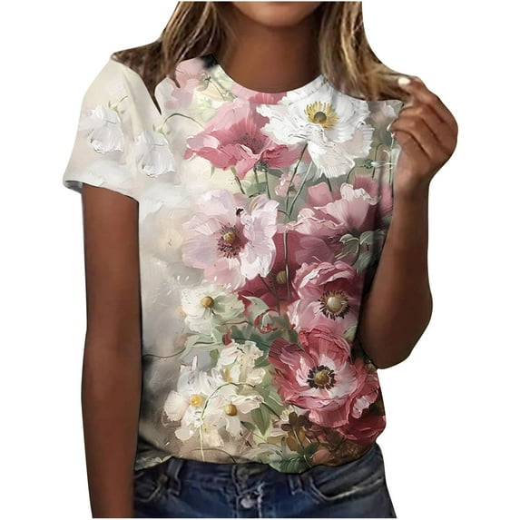 bnaln Women Summer T Shirt Plus Size Loose Stylish Hawaiian Fancy Blouse Tops Girl Short Sleeve Graphic Casual Shirt Beach Party Tees Comfy Crew Neck Pullover Sales