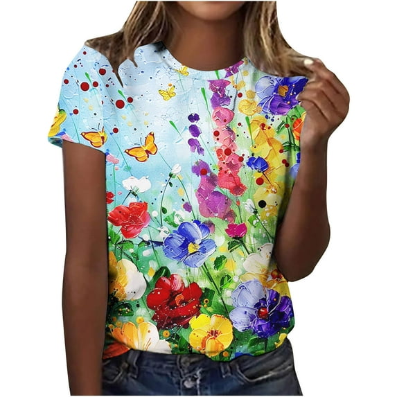 bnaln Women Summer T Shirt Plus Size Loose Stylish Hawaiian Fancy Blouse Tops Girl Short Sleeve Graphic Casual Shirt Beach Party Tees Comfy Crew Neck Pullover Sales