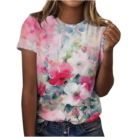 bnaln Women Summer T Shirt Plus Size Loose Stylish Hawaiian Fancy Blouse Tops Girl Short Sleeve Graphic Casual Shirt Beach Party Tees Comfy Crew Neck Pullover Sales