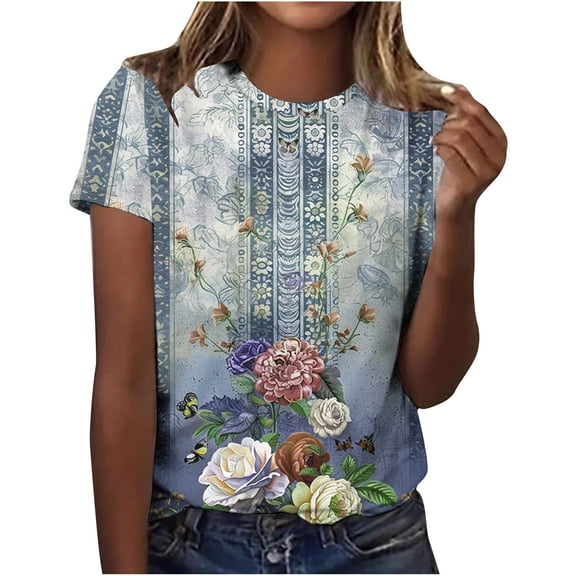 bnaln Women Summer T Shirt Plus Size Loose Stylish Hawaiian Fancy Blouse Tops Girl Short Sleeve Graphic Casual Shirt Beach Party Tees Comfy Crew Neck Pullover Sales