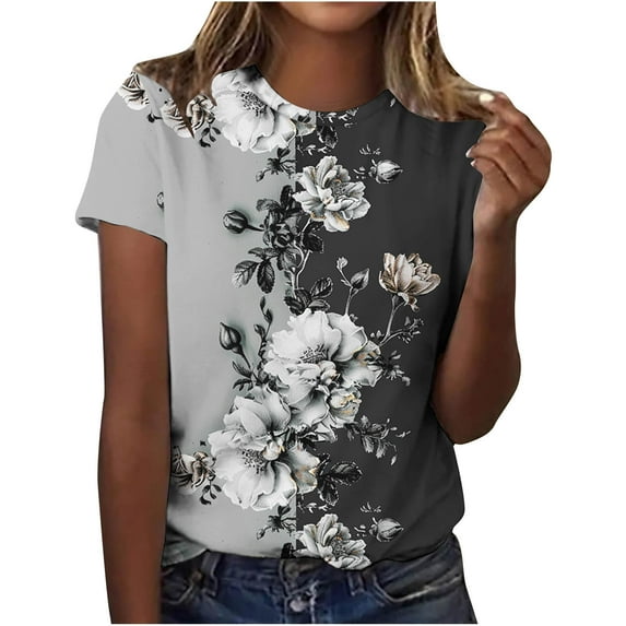 bnaln Women Summer T Shirt Plus Size Loose Stylish Hawaiian Fancy Blouse Tops Girl Short Sleeve Graphic Casual Shirt Beach Party Tees Comfy Crew Neck Pullover Sales