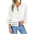 thumbnail image 1 of bnaln Women Tops Dressy Casual 3/4 Sleeve Shirts V Neck Button Down Blouses Lace Hollow Out Loose Fit T Shirts Lightweight Summer Flowy Babydoll Blouses Home Beach Vacation Wear, 1 of 7