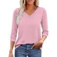 thumbnail image 1 of bnaln Women Tops Summer T Shirts 3/4 Sleeve Shirts Solid Color V-Neck Lace Tops Business Casual Dressy Blouses Spring Tunic Tops Loose Fit Pullover Trendy Shirts Fashion Outfits, 1 of 9