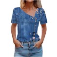 thumbnail image 1 of bnaln Women Tops Summer T Shirts Casual Button Short Sleeve Shirts Floral Printed V Neck Tees Shirts Elegant Tunic Tops Dressy Blouses Ladies Henley Shirts Pullover Going Out Tops, 1 of 5