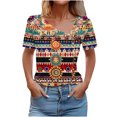 thumbnail image 1 of bnaln Women Tops Summer T Shirts Casual Button Short Sleeve Shirts Floral Printed V Neck Tees Shirts Elegant Tunic Tops Dressy Blouses Ladies Henley Shirts Pullover Going Out Tops, 1 of 5