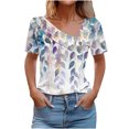 thumbnail image 1 of bnaln Women Tops Summer T Shirts Casual Button Short Sleeve Shirts Floral Printed V Neck Tees Shirts Elegant Tunic Tops Dressy Blouses Ladies Henley Shirts Pullover Going Out Tops, 1 of 5