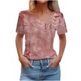 thumbnail image 1 of bnaln Women Tops Summer T Shirts Casual Button Short Sleeve Shirts Floral Printed V Neck Tees Shirts Elegant Tunic Tops Dressy Blouses Ladies Henley Shirts Pullover Going Out Tops, 1 of 5
